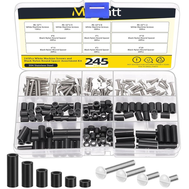 Mardatt 245Pcs Electrical Outlet Extender Kit, 150Pcs Electrical Outlet Spacers and 95Pcs #6-32 Thread Oval Head Slotted Wall Plate Screws Outlet Screws Device Mounting Screws Switch Plate Screws - Image 1